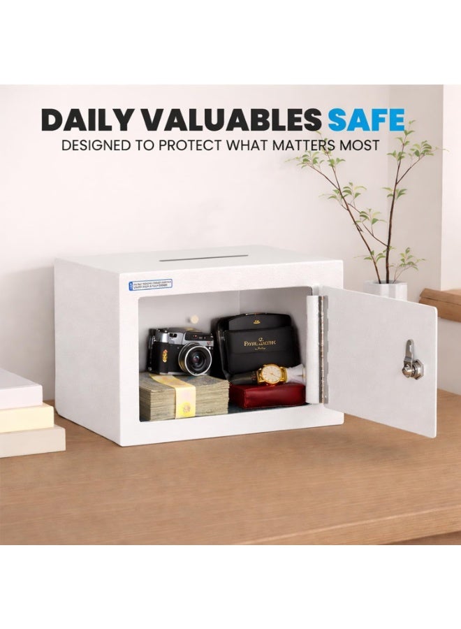 روبيك صندوق أمان صغير أساسي يعمل بالمفتاح مع فتحة (حصالة نقود)، قابل للتركيب على الحائط أو الأرض، مصنوع من الفولاذ مع بطانة ناعمة، للأشياء الصغيرة الثمينة RB-17BK (17x23x17 سم) (أبيض) - Image 4